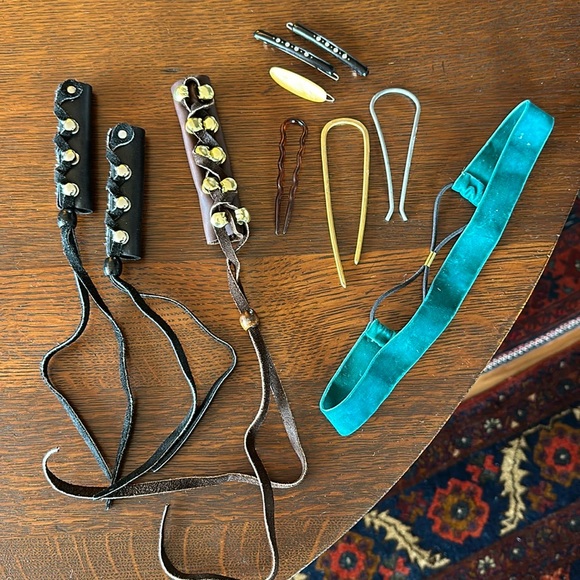 Other - 10 hair accessory bundle. Barretts, hair sticks, leather Viking hair ties, etc